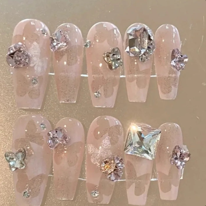 Nail piece wearable advanced feeling hollowed-out butterfly exploding water diamond hand-made bride pregnant woman finished nail patch