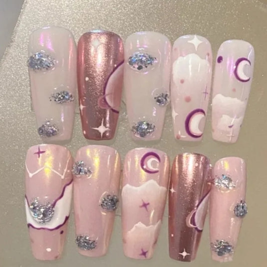 Wearing nail by hand, pure desire, French sweetheart, hot girl, love, half French removable nail patch with diamond