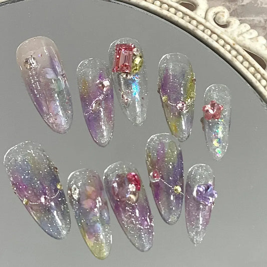 Moonlight and firefly fairy dream manicure wearable removable false nail phototherapy patch manually customized