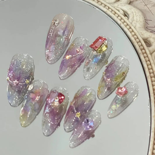 Moonlight and firefly fairy dream manicure wearable removable false nail phototherapy patch manually customized