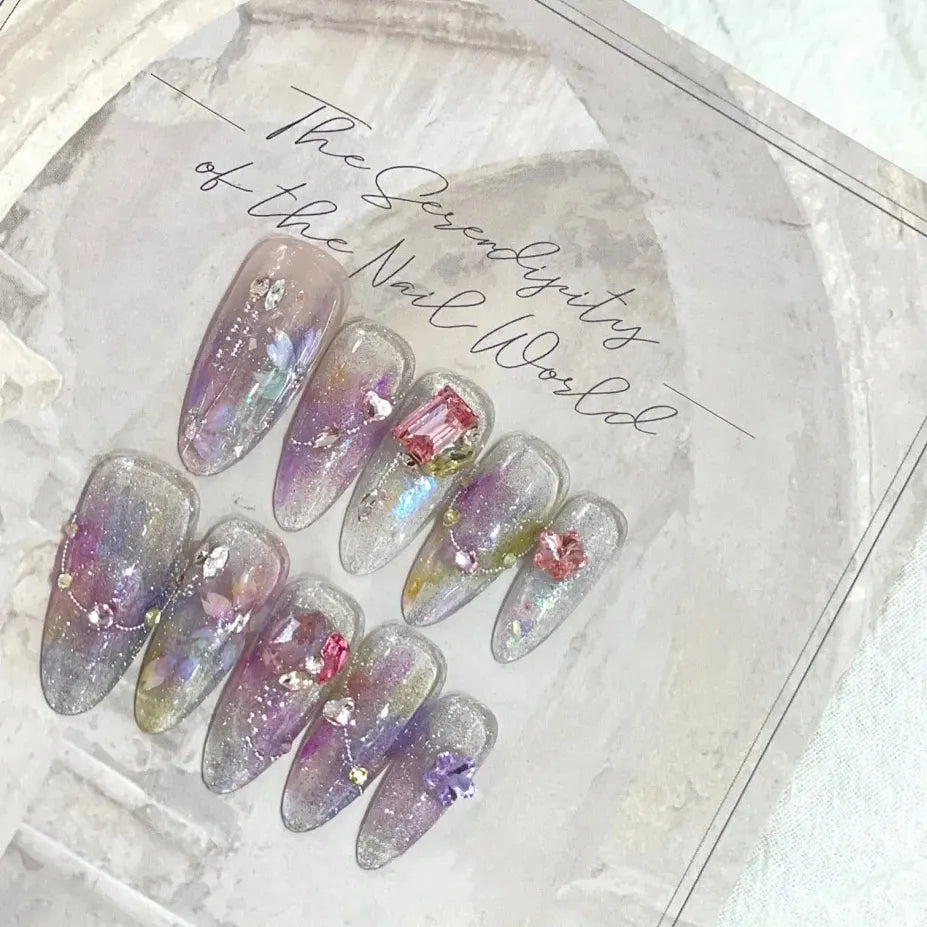 Moonlight and firefly fairy dream manicure wearable removable false nail phototherapy patch manually customized