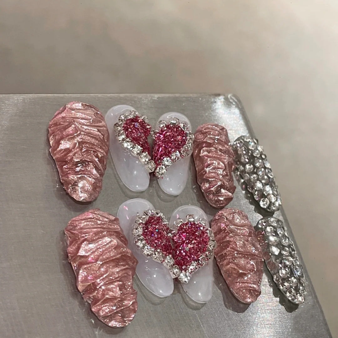 European-American Tiger Pattern Love Chain Zircon Wearing Nail Manual Phototherapy Nail Removable Nail Enhancement