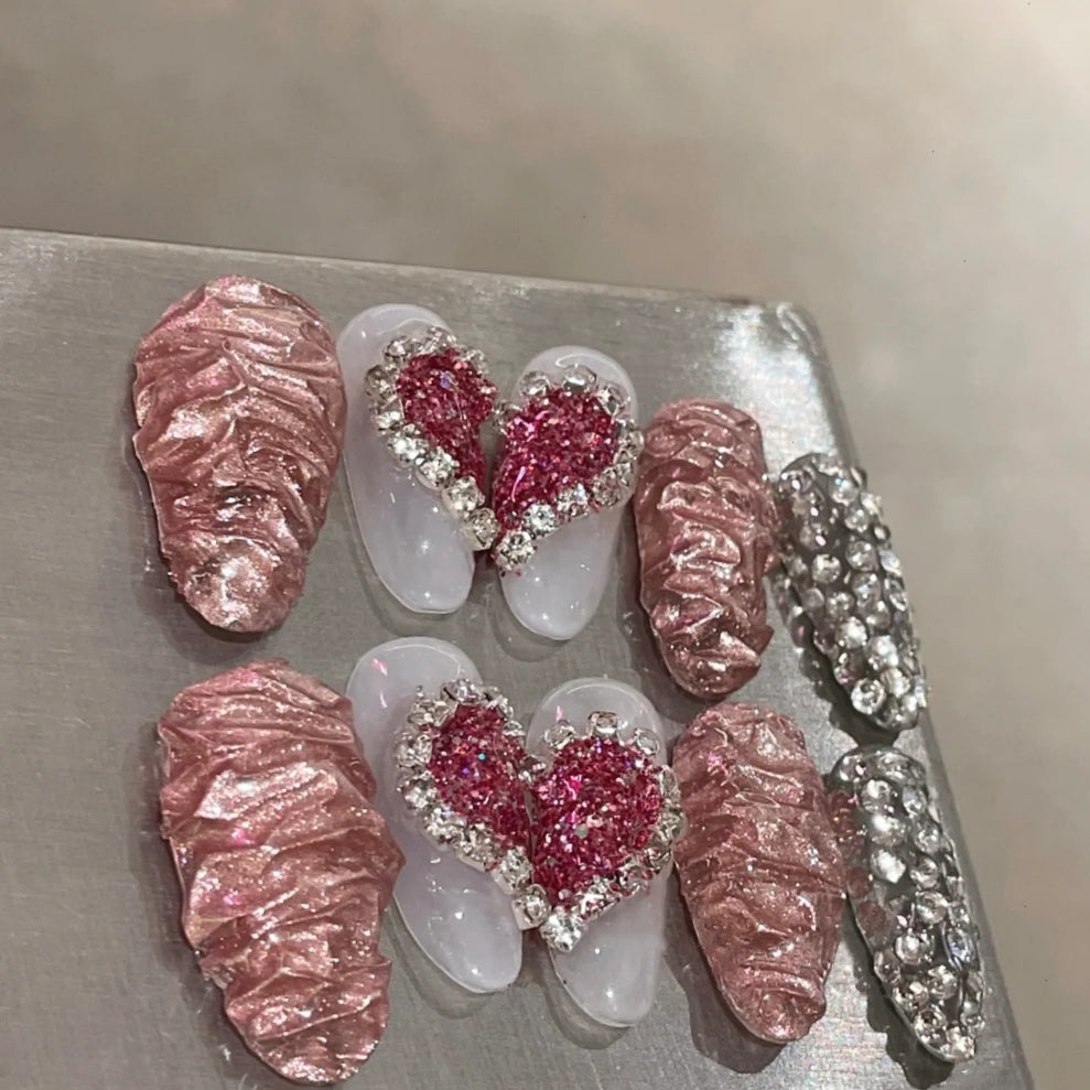 European-American Tiger Pattern Love Chain Zircon Wearing Nail Manual Phototherapy Nail Removable Nail Enhancement