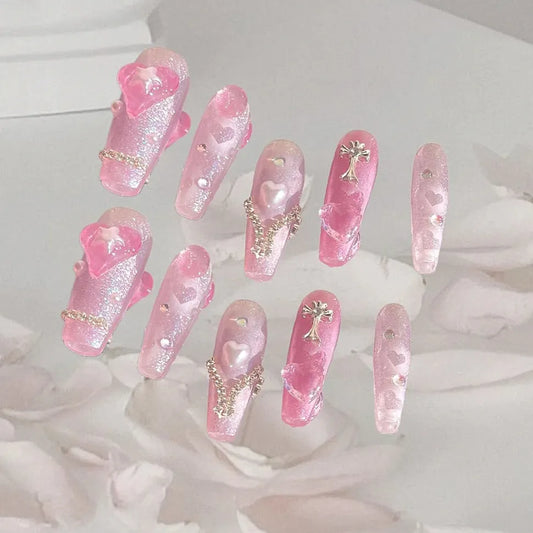 Nail accessories nail decoration small cherry blossom frame zircon plum blossom powder platinum love pearl frame