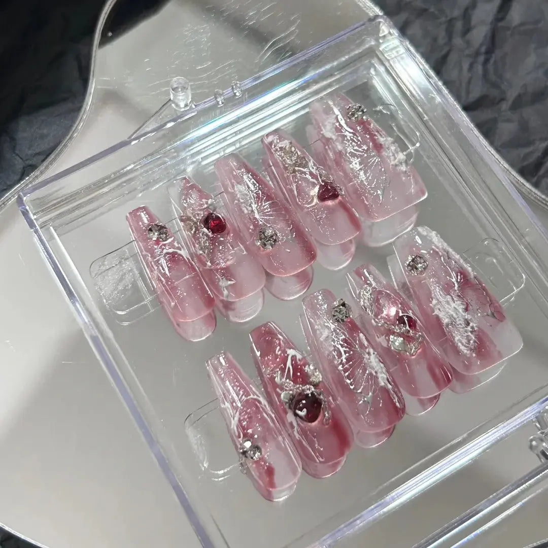 Sweetheart Butterfly Ice Penetrating Nail Enhancement Gradual Berry Pink Fairy Air Shining Diamond Gentle Wearing Nail Patch