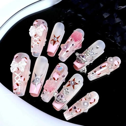 Net Red New Sweet Cool Spicy Girls Pink Nail Wearing Stick Finished nail piece removable removable false nail