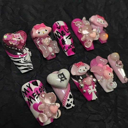 Spicy Girls Wear Jiaya Culture y2k Millennium Pink Love Removable Nail Removal Sheet Phototherapy Nail Enhancements in Autumn and Winter