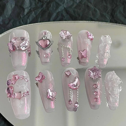 Unicorn Huazi's Nail Enhancement Style Love pink shining armor