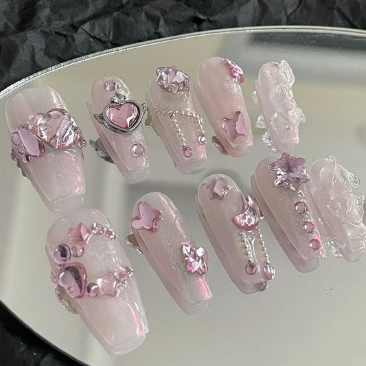 Unicorn Huazi's Nail Enhancement Style Love pink shining armor