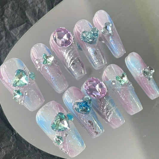 Wearing nail patches, nail stickers, nail patches, students flashing butterflies, purple, empress dowager