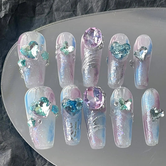 Wearing nail patches, nail stickers, nail patches, students flashing butterflies, purple, empress dowager