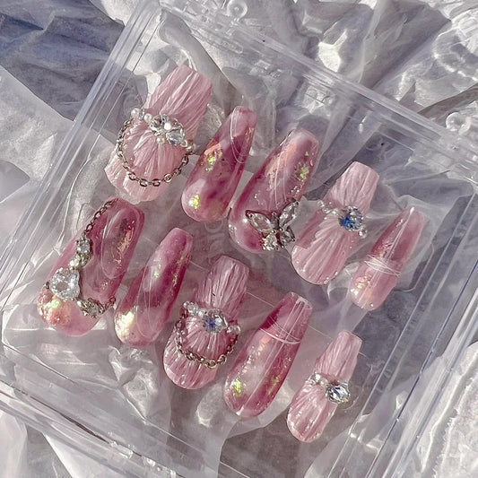 Pink Amethyst Diamond Shell Stone Bride Wears Armor Opal Net Red k9 Diamond Ball Nail Enhancement