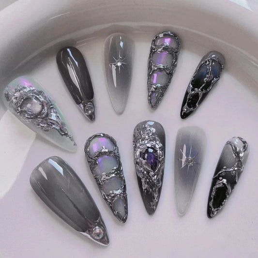 ｜Black Star River🫧｜ customized fake nail size, finished product