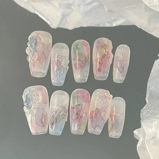INS Rainbow Sugar Color Translucent Halo Dye Nail Enhancement Manual Customization Nail Wearing Phototherapy Finished Nail Sheet Removable