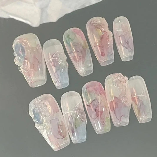 INS Rainbow Sugar Color Translucent Halo Dye Nail Enhancement Manual Customization Nail Wearing Phototherapy Finished Nail Sheet Removable