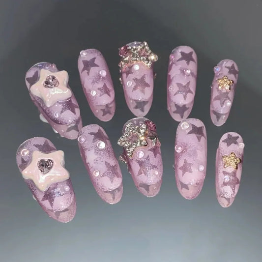 Sweet Girl Nail Enhancement Pink Sparkling Starlight Peach Love Romantic Simple Elements Nail Back Adhesive Sticker