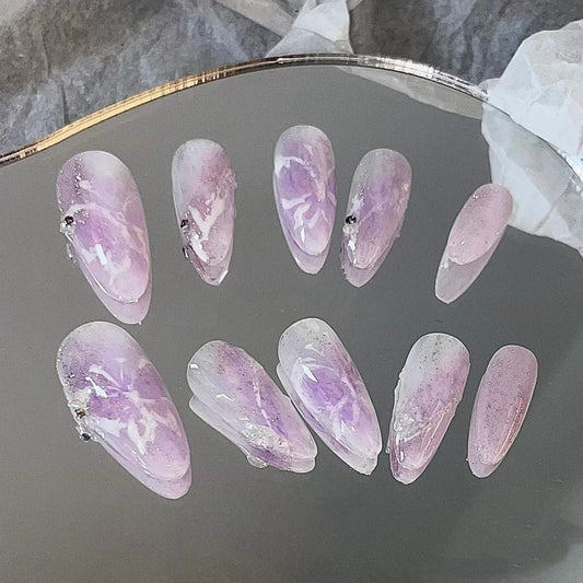 Spring Day Nail Enhancement Finished Soft Taro Purple Gradual Manual Nail Wearing Waterproof Detachable Nail Stick for Pregnant Women