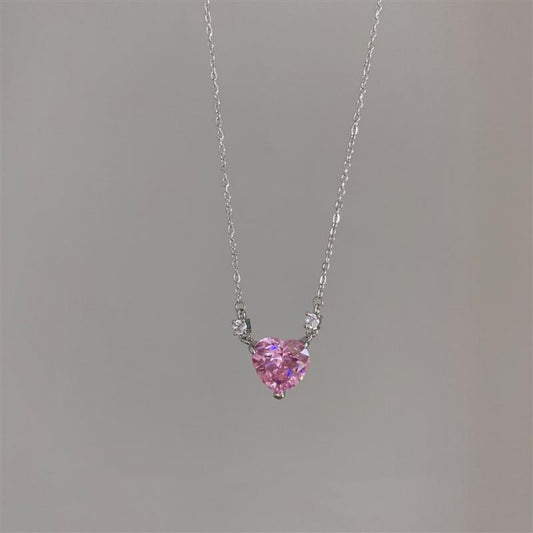 Pink Love Zircon Necklace Female Cool Peach Heart Collar Chain Korean Fashion Versatile Heart Neck Chain Necklace Accessories