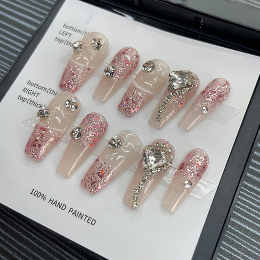 Pure manual wearing of nail, pop sequins, diamond chain clauses, super fairy style, students can wear removable nail patches