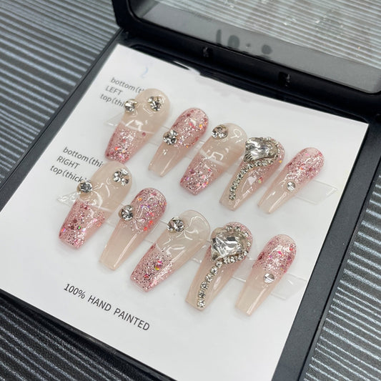 Pure manual wearing of nail, pop sequins, diamond chain clauses, super fairy style, students can wear removable nail patches