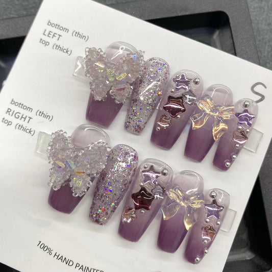 Pure manual nail wearing amethyst butterfly manual manicure false nail for students and pregnant women can use nail stickers for the new year