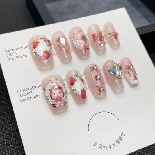 Manual high setting nail wearing Alice Wonderland removable wearable manicure finished false nail patch