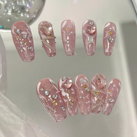 French Nail Wearing Plaster Gel Rose Wearing Nail Enhancements Medium and Long Nail Patch for Students and Pregnant Women