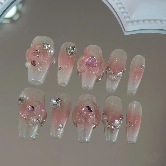 Y2K beautiful girl's heart style wearing nail patch pure manual wearing nail removable reusable