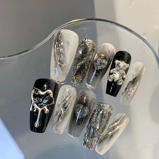 Milky white halo dyed ribbon bow, zircon wearing armour, popular style, repeated use of nail plate, manual customization