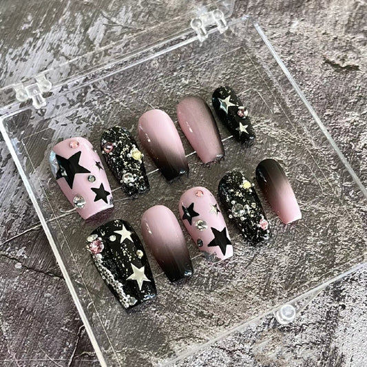 Sweet hot metal hot girl Y2K five-star gold and silver nail enhancement