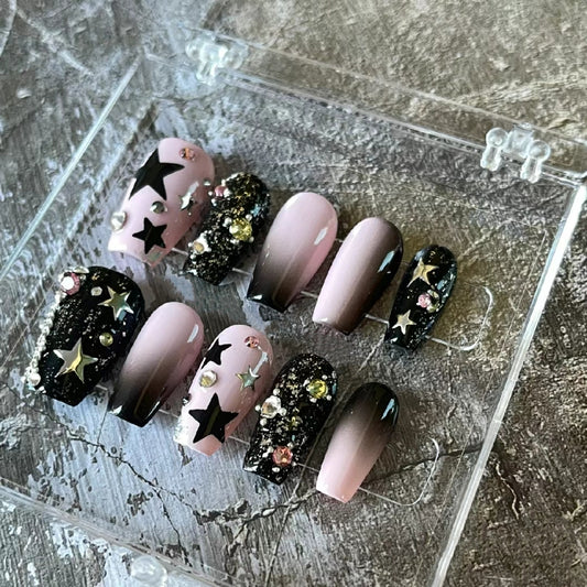 Sweet hot metal hot girl Y2K five-star gold and silver nail enhancement