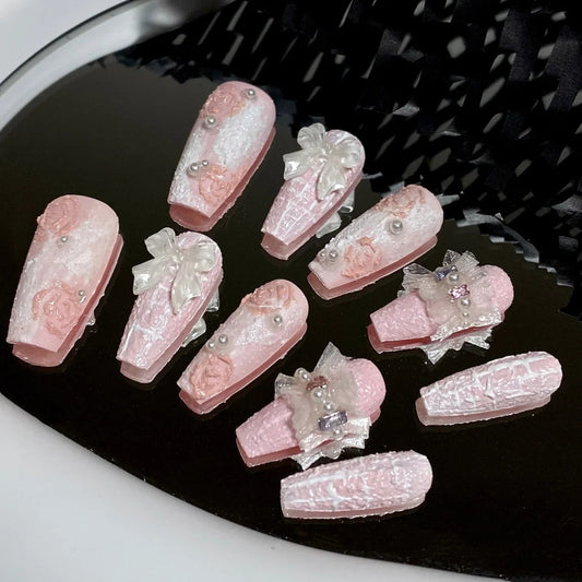Pure manual pile drill ice through love butterfly beautiful girl soldier removable manicure