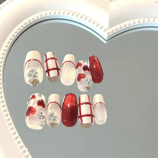 Wearable nail enhancement finished red leopard print color painting love stick drill new trapezoidal false nail phototherapy patch removable