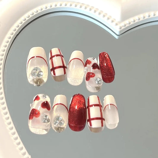 Wearable nail enhancement finished red leopard print color painting love stick drill new trapezoidal false nail phototherapy patch removable