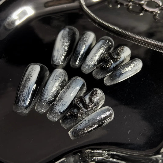 Black halo, dark black, national style nail enhancement, pure handmade, customized nail, removable nail plate