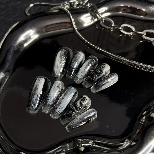 Black halo, dark black, national style nail enhancement, pure handmade, customized nail, removable nail plate