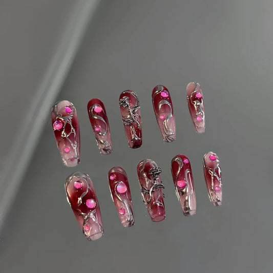 Sweet and spicy wild berry~white ceiling pitaya pink nail enhancement love wearing nail