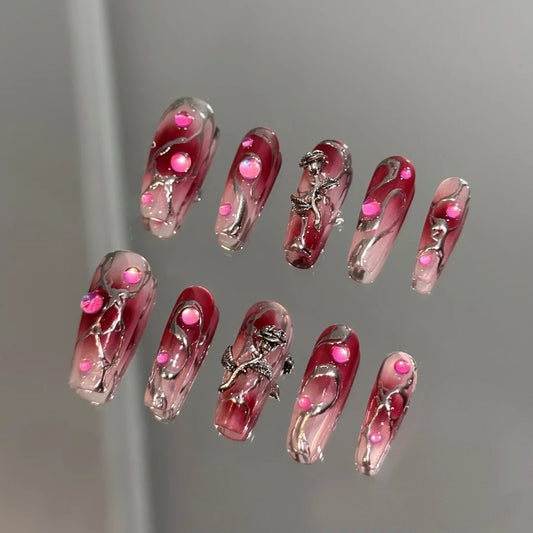 Sweet and spicy wild berry~white ceiling pitaya pink nail enhancement love wearing nail