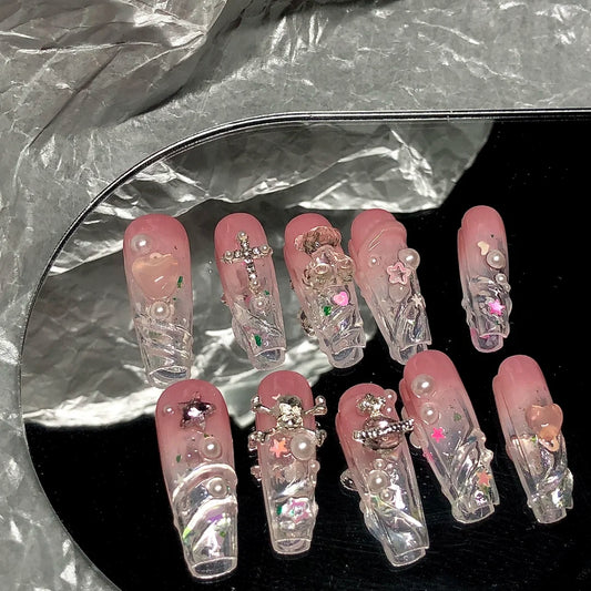Wear nail enhancement patches, nail stickers, nail patches, student love kitty y2k nail enhancement