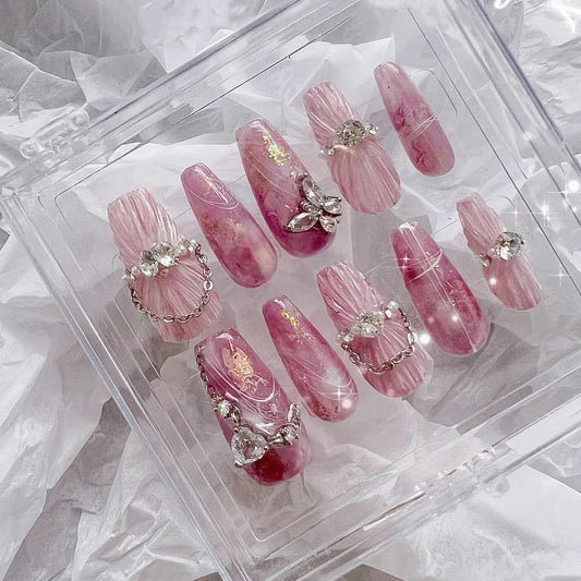 Pink Amethyst Diamond Shell Stone Bride Wears Armor Opal Net Red k9 Diamond Ball Nail Enhancement