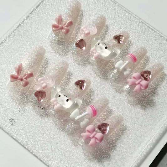 Pink cassia dog long three-dimensional cartoon lollipop fake nail patch wear manicure patch
