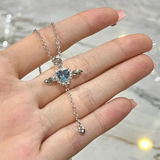 Heart of the Ice Sea Angel Necklace Wings Will Move; Few Set Up Hearts; Clavicle Chain Girl