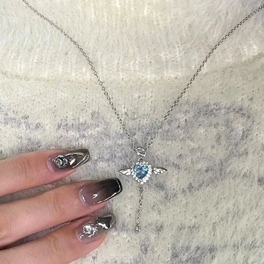 Heart of the Ice Sea Angel Necklace Wings Will Move; Few Set Up Hearts; Clavicle Chain Girl