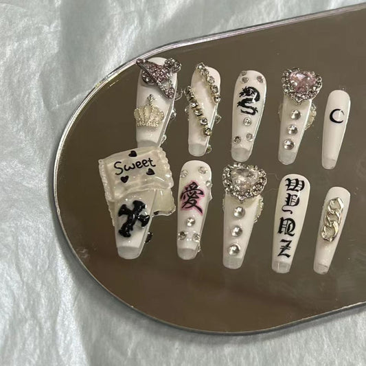 Dragon love Harajuku hot girls wearing nails handmade can be used repeatedly
