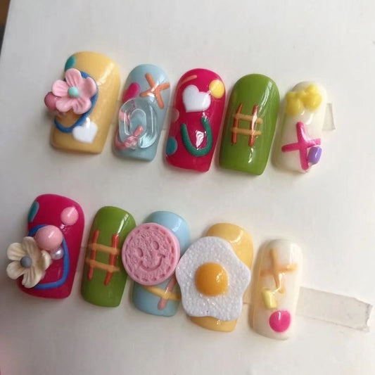 Handmade wear nail spring models cherry blossom do multi-color light therapy students show white nail piece