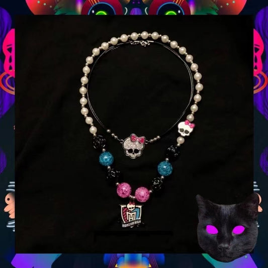Skull pearl pink necklace
