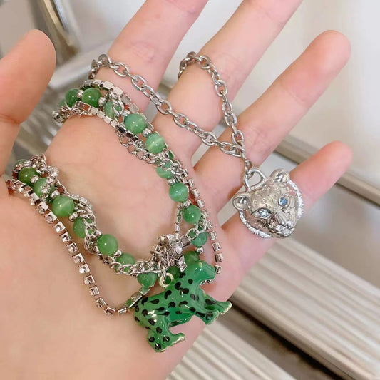 Green leopard diamond necklace
