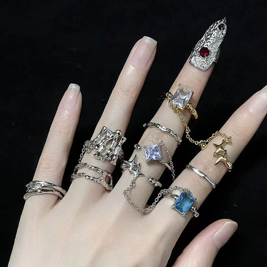 Chain opening niche design sense ins cold wind senior sense set diamond zirconia simple irregular ring