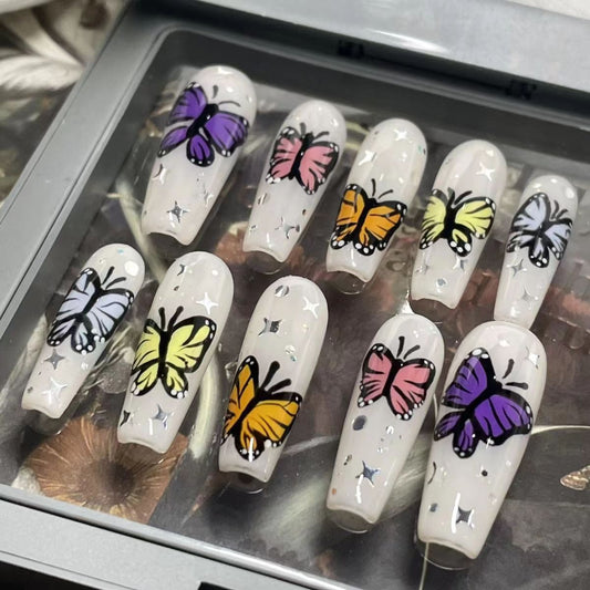 Europe and the United States ins wind hand-painted butterfly hot girl sequins handmade wearing nail students niche personality pop nail