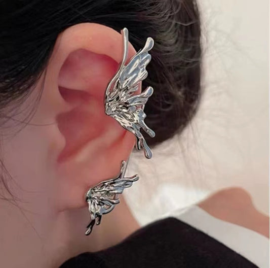 Elf earrings senior sense of cold wind metal wings ear bone clip earrings one earrings niche butterfly ear hanging